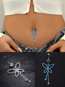 1pc Fashion Tassel Bow Belly Button Ring For Women, Nightclub, Valentine's Day, Daily Wear Piercing Jewelry Valentines,Mom,Mother,Mother's Day,Gift