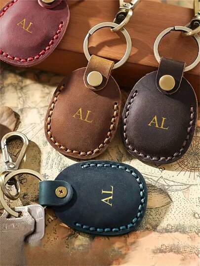 Customized Faux Leather Initials Keychain Case, Personalized Monogrammed Key Holder, Secure Fashionable Keychain Accessory For AirTags