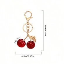 1 Pc Sparkling Cherry Hanging Decor, Cherry Keychain Pendant For Wallet, Bag, Backpack Accessory