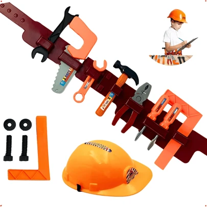 Kit Ferramentas De Brinquedo Cinto de Ferramentas Capacete Infantil 13 Peças Kit Engenheiro