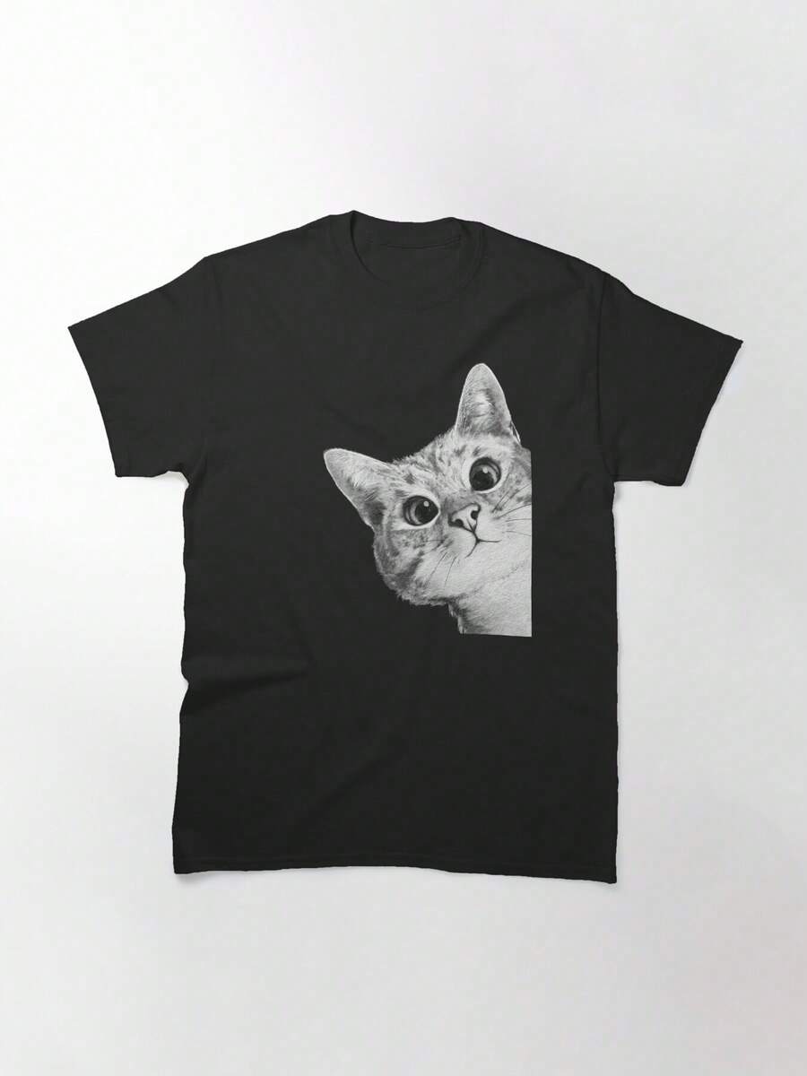 Sneaky Cat Classic T-Shirt, Women's T-Shirt, 220g Pure Cotton, Casual Crew Neck, Perfect For Casual Wear, Day Out With Friends. - màu đen - Xem 1