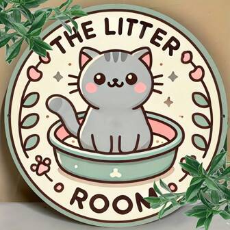 1pc "The Litter Room" Cat Design Round Plaque, 7.8x7.8 Inches, Vintage Sign Wall Art, Home, Bar, Cafe, Garage Decor, Wedding, Birthday Party, Holiday Decoration