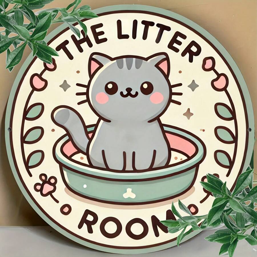 1 tấm bảng tròn trang trí hình mèo "The Litter Room", kích thước 7.8x7.8 inch, kiểu dáng cổ điển, thích hợp trang trí nhà cửa, quán bar, quán cà phê, gara, đám cưới, tiệc sinh nhật, lễ hội. Vị trí lỗ ngẫu nhiên. - Nhiều màu - Xem 1