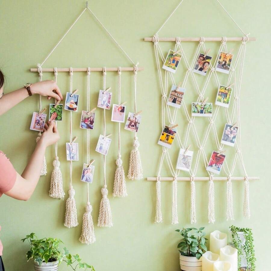 1 Diy Bohemian Style Photo Wall Material Kit With 10 Clips, Creative Tapestry Handmade Rope Photo Wall Decoration Wall Hanging Gifts Birthday Graduation