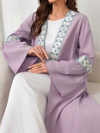 女士阿拉伯传统拼布长袖长裙 Abaya