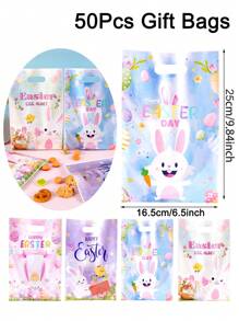 50 个可爱兔子复活节塑料礼品袋，16.5*25 厘米兔子蛋野花复活节糖果袋带手柄，非常适合节日派对甜点饼干零食包装用品，复活节快乐装饰 2025 适用于家居装饰礼品包装 - 彩色 - 查看 14