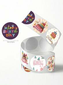 500 stuks/rol verjaardagstaart Happy Birthday zelfklevende stickers, geschikt voor taarten, cadeaus, banners, etiketten, stickers, kaarten, dozen, feestdecoraties, waterdichte PVC niet-klevende stickers, schoolbenodigdheden, terug naar school