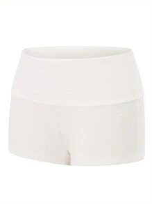 Women Fold Over Shorts Wide Waistband Rollover Yoga Shorts Y2K Low Rise Booty Shorts - 白色 - 查看 5