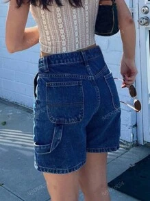MYOURSA Slant Pocket Casual HighWaist Cargo Denim Shorts