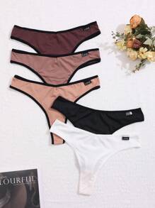 5 Packs Women's Multi-Color Thongs, Casual And Comfortable Mid-Stretch Low-Waist Bound Briefs