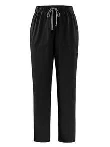 1 Set Of Multi-Color Scrubs Set Including V-Neck Top With 2 Pockets And Elastic Waist Pants, Breathable Material, Suitable As Work Uniform For Professionals Such As Doctors, Nurses, And Dentists, Designed For Women - Black - View 8