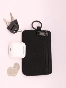 1pc Simple Outdoor Brand Camping Hiking Fishing Zipper Card Holder Key Chain Earphone Case Small Item Storage Casual Style Lanyard Length Approx. 45cm For Women Wallet Mini Wallet Purse Wallet For Men Wristlet Wallet Coin Wallet Travel Wallet - Black - View 4