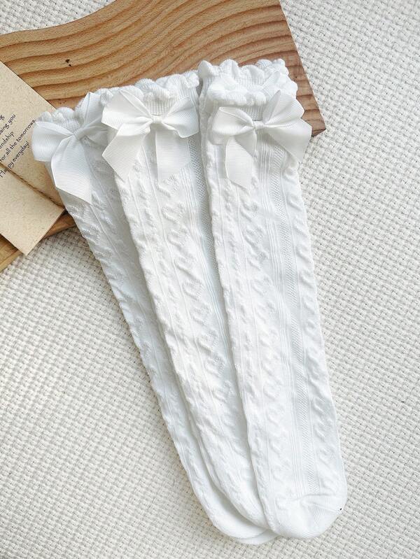 3 pares de calcetines estilo Lolita sin pies, con decoración de moño blanco y corazón, versátiles para todas las edades