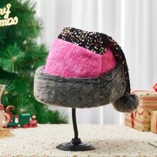Sequins Santa Claus Hat, Adults Contrast Color Christmas Cap For Christmas Party, Santa Cosplay Costume