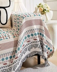 Loveseat Cover Sheet Blanket, Cotton Woven Reversible Anti Slip Cushion Covers 2 Seater Couches With Armrest, Living Room Furniture Decor Slipcovers Protector Pets - 幾何的 - 查看 6