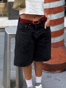 MYOURSA Quần short denim Bermuda dáng rộng thoải mái hàng ngày mùa hè, màu đen - màu đen - Xem 4