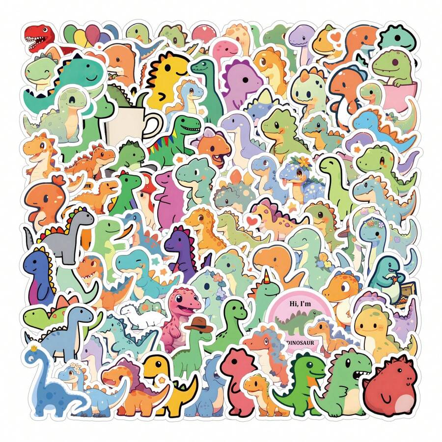 100pcs Cartoon Dinosaur Stickers, Waterproof Vinyl Decals For Water Bottles, Laptops, Phones, Skateboards, Guitars, Luggage, Scrapbooks, Helmets, Party Supplies Decoration For Kids, Teens, Adults