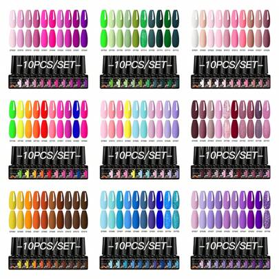 MEET ACROSS 10 piezas Juego de esmalte de uñas en gel, colores primaverales y veraniegos, semi-permanente, de larga duración, para remover con empapado, para uñas UV LED, kit de arte de uñas y suministros para manicura