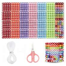 840 件 6 色 4x7 毫米字母珠子用于手链制作套件字母珠子用于珠宝制作带数字心形珠子友谊手链套件