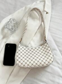 Bolsa de ombro com zíper geométrico em relevo de cor sólida, bolsa casual à prova d'água para mulheres, adequada para escritório, trabalho, negócios, deslocamento - Branco - Ver 4