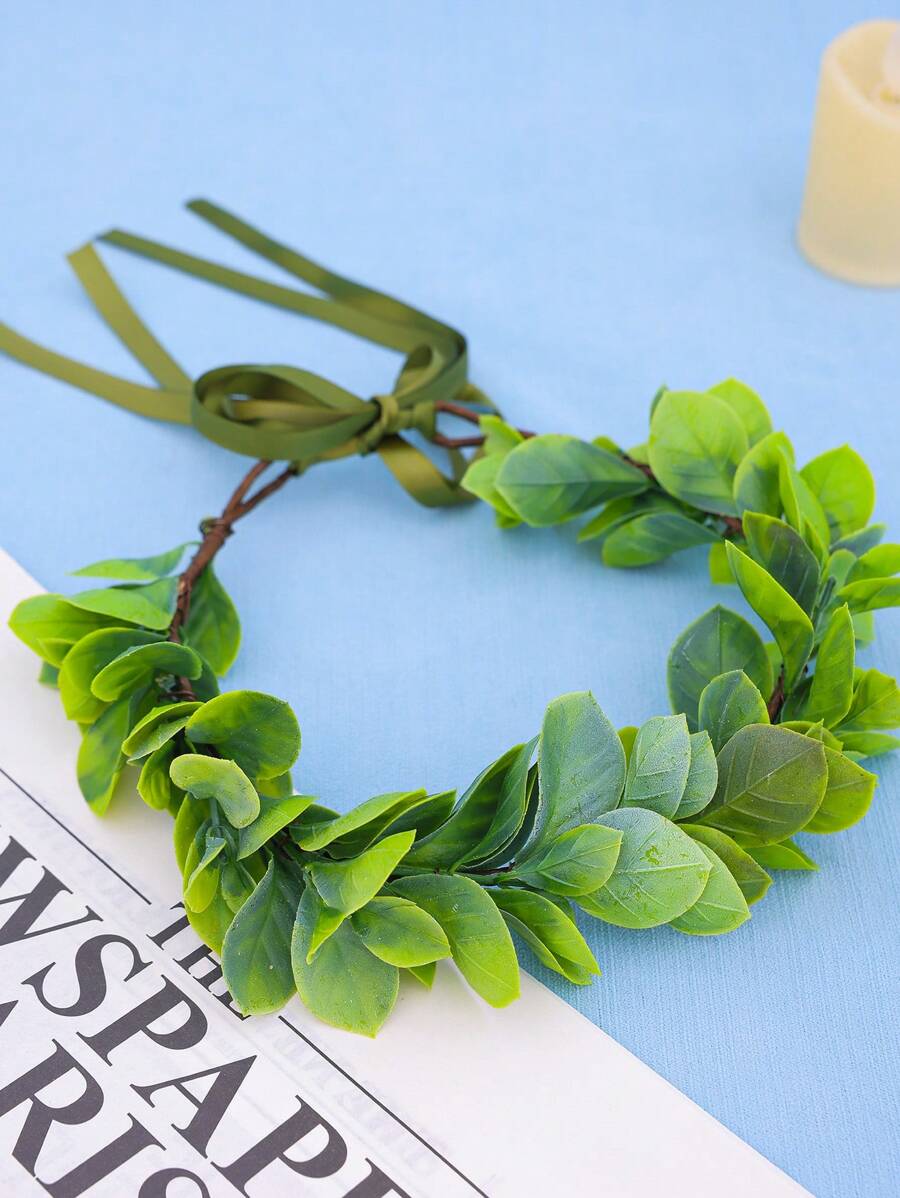 1 件绿叶花冠桉树花头饰，适合女士、婚礼新娘发饰 - 墨綠色 - 查看 1