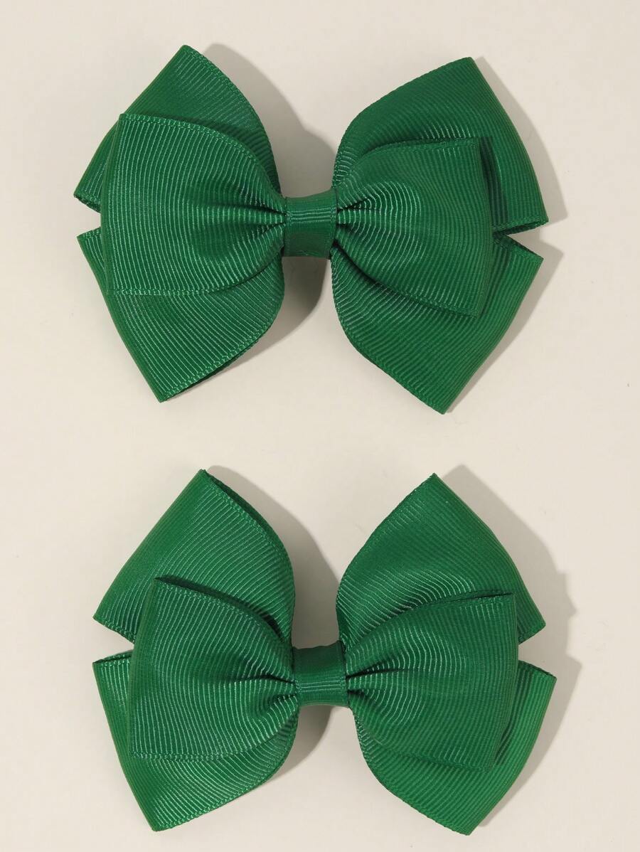 2pcs Black Fabric Bow Hair Clips, Cute Hair Accessories, Party Gift For Friends - Green - View 1