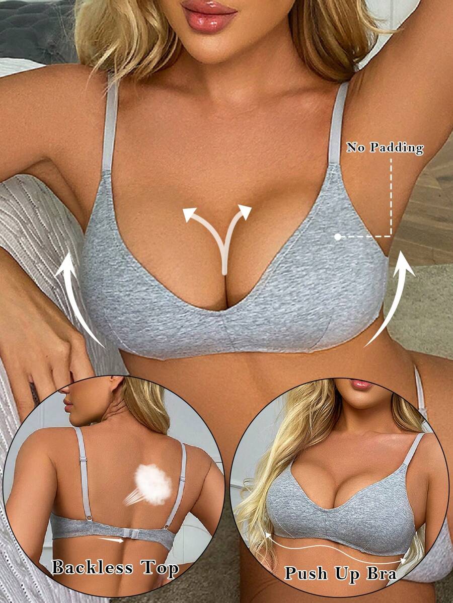 Women Sexy Seamless Bras Deep V Neck Bralette Sexy Lingerie Tops Push Up Bras Underwear Wireless Brassiere - Grey - View 1