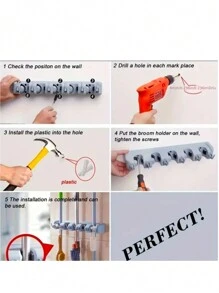 Soporte de pared para escobas - Gris - Ver 2