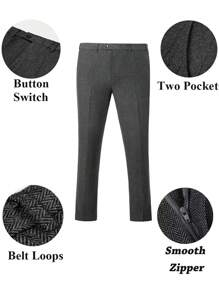3pcs Herringbone Boys Suit Set, Including Blazer, Vest & Pants - Dark Grey - View 6