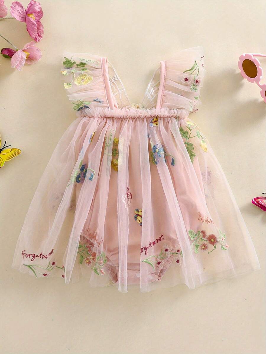 Toddler Baby Girl Butterfly Wings Romper Fairy Dress Princess Sleeveless Tulle Butterfly Wing Skirt Birthday Party Tutu Dress - 粉色 - 查看 1
