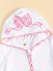 Kid Swim Coverups Bow/Elephant Embroidery Short Sleeve Hooded Robe Zip-Up Towel Beachwear - 粉色 - 查看 3
