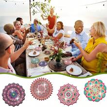 6pcs Sunflower, Mandala Floral Pattern Wooden Coasters, Round Shape, Anti-Slip Tabletop Art Coasters For Adults, Office, Tea House, Home, Crafts & Gifts