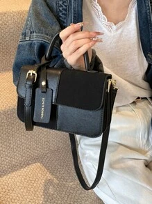 Winter New Fashion Classic Joker Women's Suede Bag, Stitching Fabric Design Burgundy Bag, Letter Pattern Decorative Design Handbag, Square Bag And Shoulder Bag Are All Suitable For Shopping. For Parties And Dates.