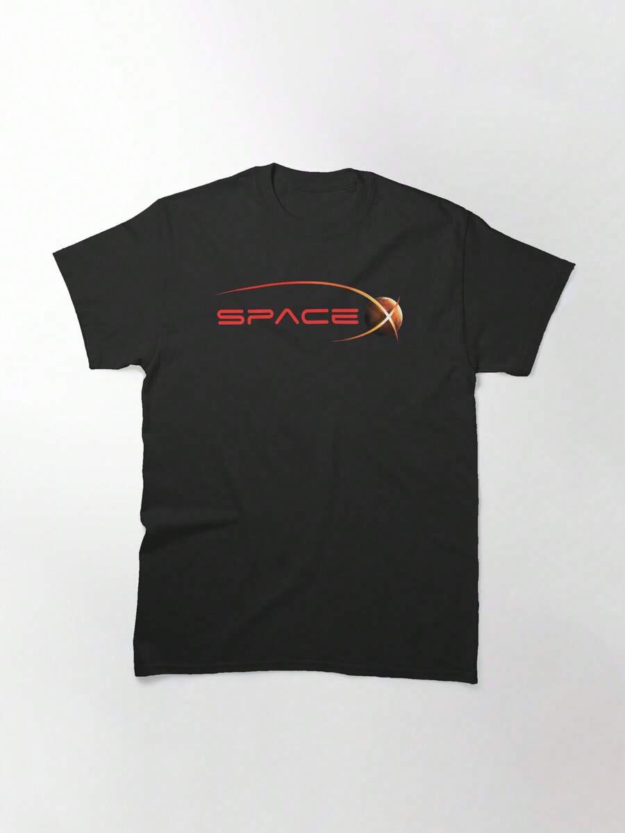 Spacex Mars Exploration Classic T-Shirt, Women's T-Shirt, 220g Pure Cotton, Casual Crew Neck, Great For Day Wear, Outdoor Gatherings, And Relaxing. - 黑色 - 查看 1
