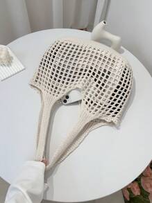 ENBEI BAIZE Summer Lightweight Casual Hollow-Out Beach Bag, White Woven Tote Handbag, Large Capacity Handbag, Suitable For Travel, Outdoor Activities And School. Travel Essential, Holiday Essential, Multifunctional Kitchen Storage Lunch Bag, Suitable For Beach Vacation Or Easy Carrying, Elegant Wedding Season - Beige - View 7