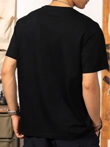 休闲短袖 T 恤，适合外出，适合朋友，经典罗纹袖口，持久合身舒适，适合日常穿着，户外旅行男士运动衫，春夏男士上衣 - 黑色 - 查看 5