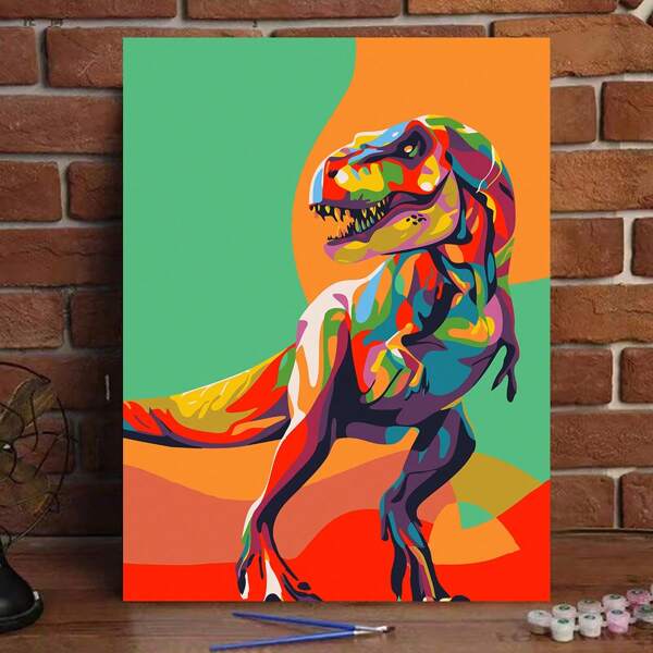 Diy Acrylic Paint By Digital Oil Painting Kit Adult - Frameless 16x 20(Inch) Color Dinosaur Design, Crease-Free Roll Color Printed Canvas, Finished Paint With Paint Brush, Perfect For Beginners, Perfect For Home Decor And Unique Gifts