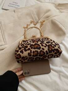 New Fashion Leopard Print Shell Shaped Crossbody Shoulder Handbag For Evening - Brown - View 2