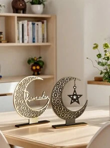 1pc Wooden Crescent Moon & Star Decor, Minimalist Home/Farmhouse/Bedroom Tabletop Decoration