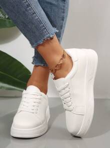 2025 Spring New Women White Thick Sole Skateboard Shoes, Fashion Versatile Breathable Sneakers, Casual Shoes Ins Style