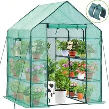 Ohuhu Greenhouse For Outdoors With Screen Windows, Walk In Plant Greenhouses Heavy Duty With Durable PE Cover, 3 Tiers 12 Shelves Stands Plastic Portable Green House With Shelf Clips