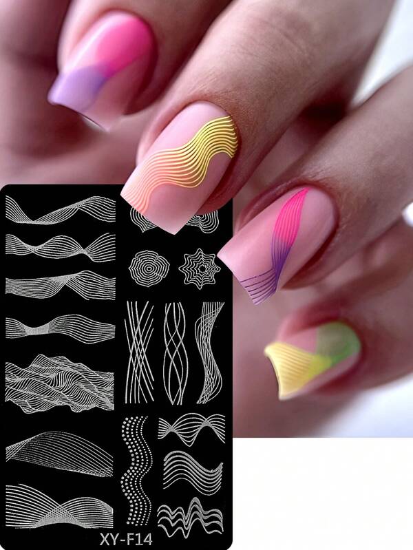 1 Stück Nagelkunst Form Stempeln Platte mit mehreren Linien Dekor Design Lack für Stempeln DIY Nägel Druck Vorlage Maniküre Werkzeuge