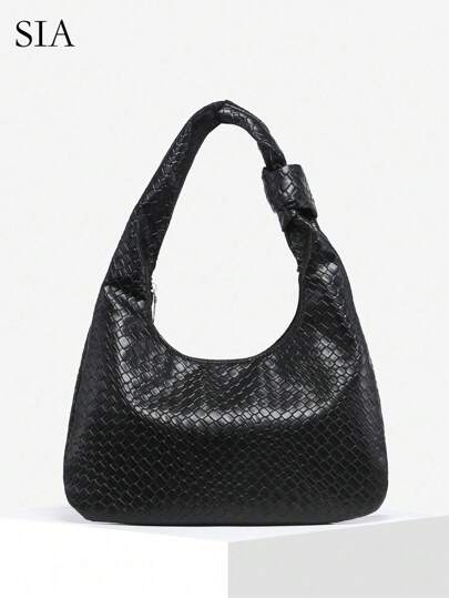 1pc Women Vintage Casual Angora Red Faux Woven Leather Suede Large Capacity Shoulder Tote Bag, Suitable For Street, Date, Commute, Perfectly Matching With Fall Outfits Womenfall Clothes For Women