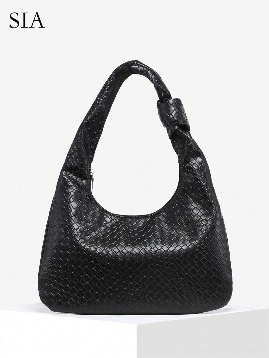 1pc Women's Retro Minimalist Casual Faux Leather Angora Red Woven Texture Large Capacity Shoulder Bag, Suitable For Outings, Dates, Commuting