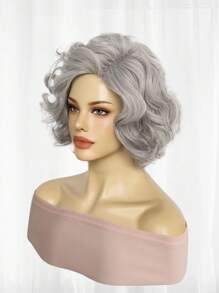 12Inch Heat Resistant Short Wavy Gray Synthetic Bob Cosplay Wig, Old Lady Grandma Wig, Holiday Thanksgiving Day Christmas Parties Cosplay Wigs, Soft Fake Hair, Perfect For Women Daily Party Wigs, Funny Stage Performance Accessories, Elderly Hair Replacement Wig