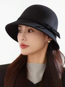 1pc Spring Autumn Bowknot French Lady Elegant Classy Cap, Solid Color Casual Versatile Wide Brim Hat, Autumn/Winter Warm Bucket Hat, Suitable For Parties, Daily Wear, Photos - A - View 2