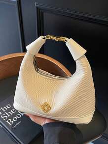 全新时尚简约百搭休闲拼接手提包，配肩带 - 米色 - 查看 1