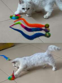 1pc Magic Cat Twisty Worm Ball Toys Wiggly Ball Assorted Variety For Cats The Color Of The Ball Is Random Plush Elastic Ball Toy Color Random - Multicolor - View 5