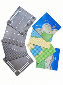 32x32 Creative Building Blocks Baseplate With River, Prairie And Ocean Design, Abs Material, Great Gift For Holidays Room Decoration