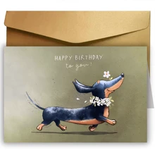 1 张搞笑狗狗生日贺卡，卡通小狗配花，幽默宠物主题生日贺卡，独特、创意、异想天开，带信封，适合宠物主人、狗爱好者、朋友、家人 - 彩色 - 查看 1